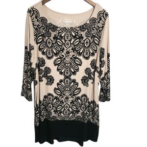 Sonoma Black and Beige Print Dress/Tunic Women's Size XL